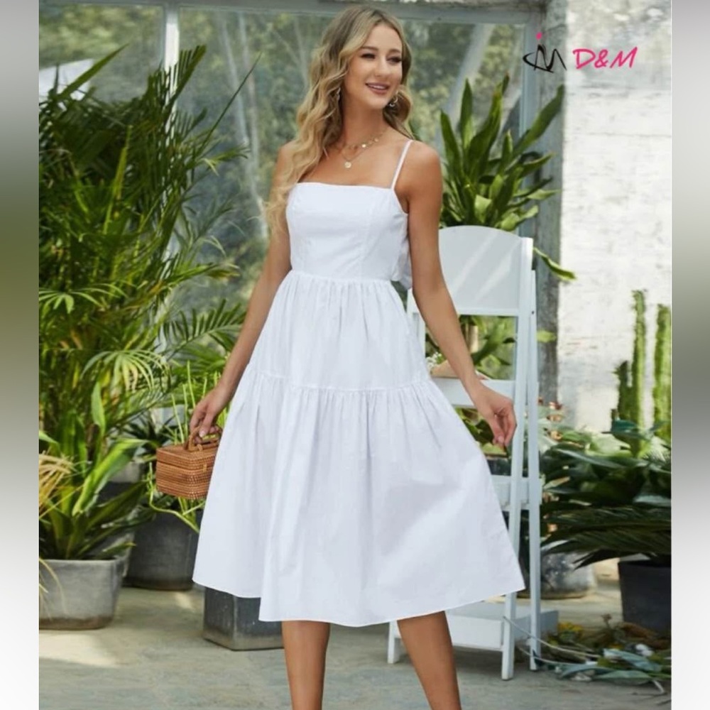 D&M White, Tie Bow Back, Flowy, Spaghetti Strap Maxi Dress
